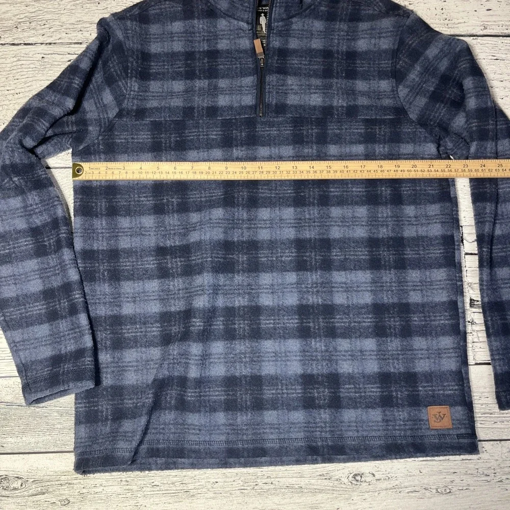 John Wayne Stock & Supply Plaid Fleece Pull‎ over 1/4 Zip Sz Medium Blue